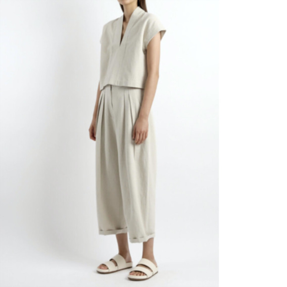 NEW 7115 BY SZEKI linen summer pleated trouser in sand - Picture 2 of 2